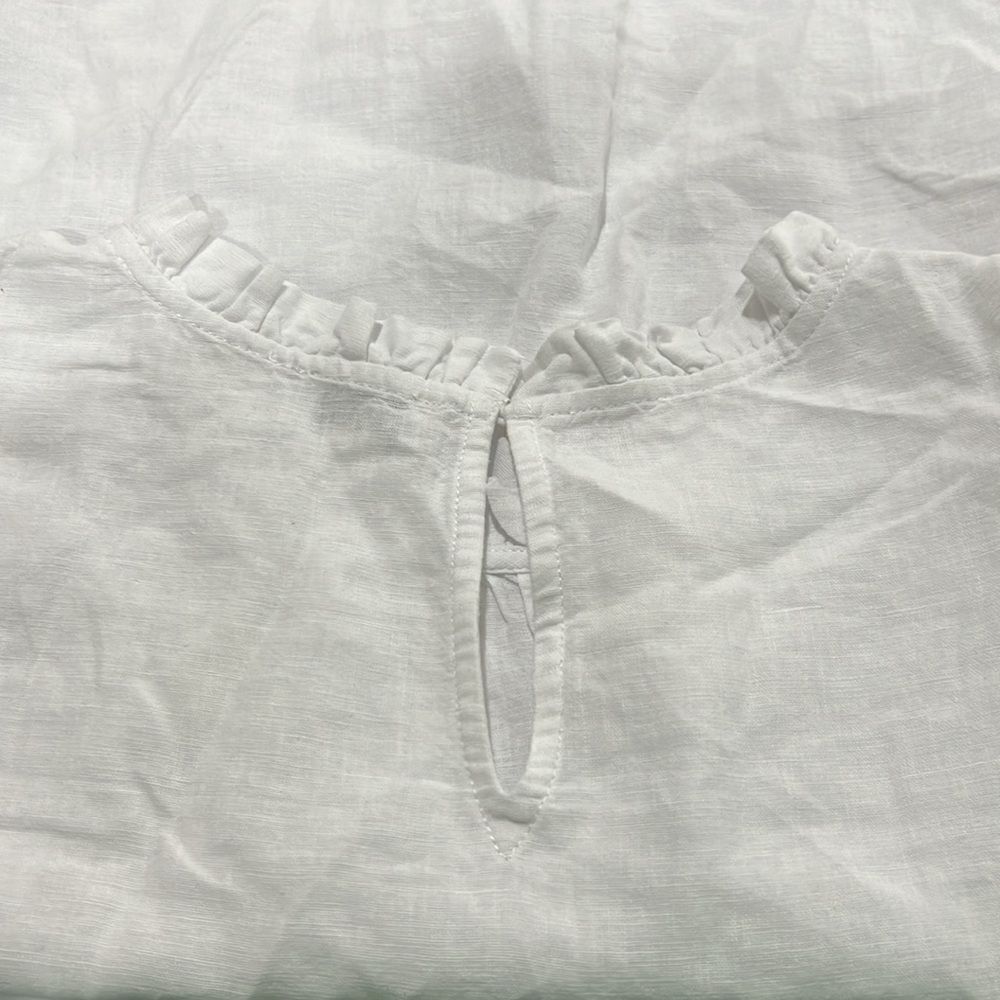 j. crew factory ca112 white Linen-blend ruffleneck top size small nwt - Picture 6 of 11